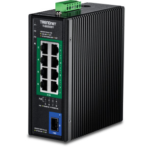 TRENDnet TI-BG5091 9-Port Industrial Switch, 8 2.5G PoE++ ports, 10G SFP+ slot, 60 Gbps switching capacity, DIN-rail/wall mount